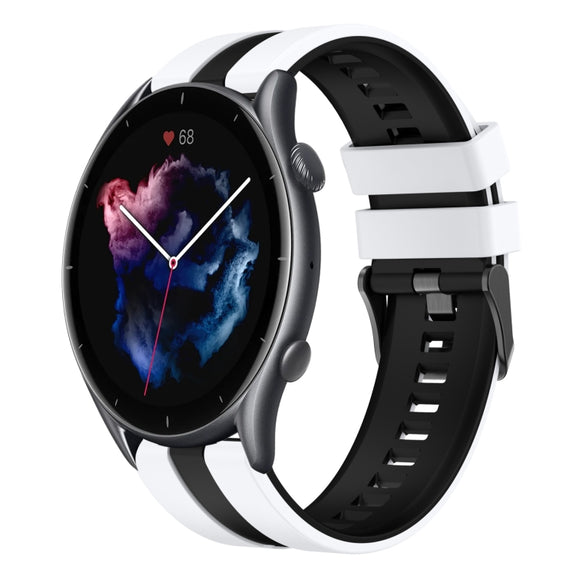 For Amazfit GTR 3 22mm Two-Color Sports Silicone Watch Band(White+Black)