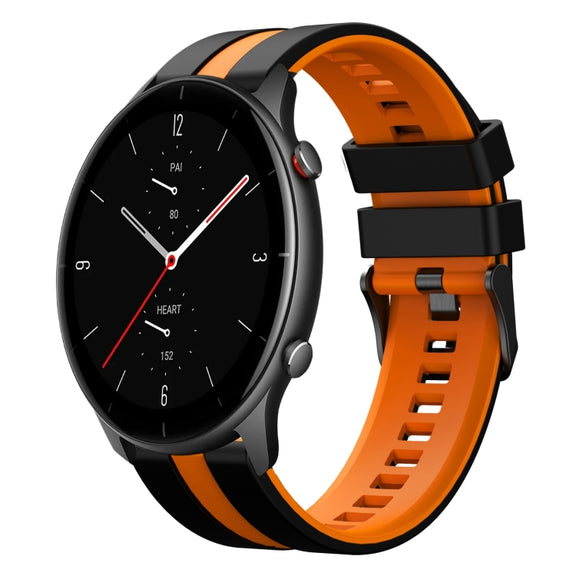 For Amazfit GTR 2e 22mm Two-Color Sports Silicone Watch Band(Black+Orange)
