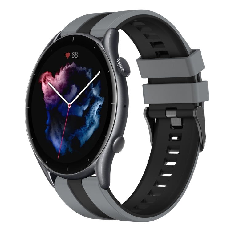 For Amazfit 3 22mm Two-Color Sports Silicone Watch Band(Grey+Black) - free shipping - PMC TechLife - Order now!