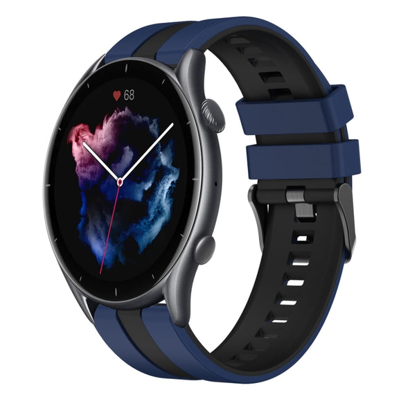 For Amazfit 3 22mm Two-Color Sports Silicone Watch Band(Blue+Black)