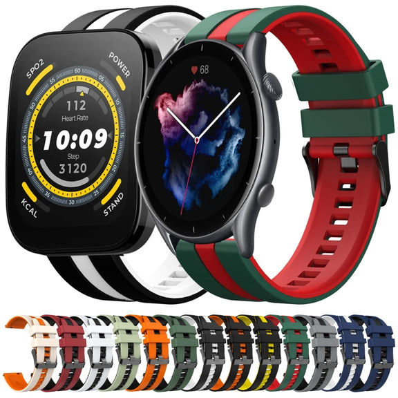 For Amazfit GTR 2e 22mm Two-Color Sports Silicone Watch Band(Blue+White)