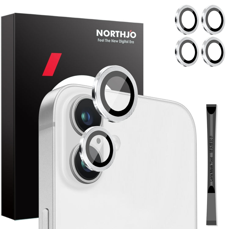For iPhone 16 / 16 Plus NORTHJO 2 Sets 4pcs Camera Lens Protector Cover Metal Ring Film(Silver) - iPhone 16 Plus Tempered Glass by NORTHJO | Online Shopping South Africa | PMC TechLife | Buy Now Pay Later Mobicred