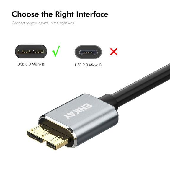 ENKAY USB 3.0 A to USB 3.0 Micro B 5Gbps Data Camera Hard Drive Cable, Length:1m