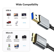 ENKAY USB 3.0 A to USB 3.0 Micro B 5Gbps Data Camera Hard Drive Cable, Length:1.5m