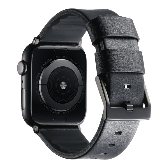 For Apple Watch Series 9 45mm Genuine Leather Hybrid Silicone Watch Band(Black Black Buckle)