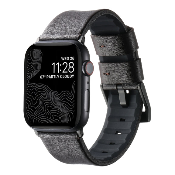 For Apple Watch SE 44mm Genuine Leather Hybrid Silicone Watch Band(Coffee Black Buckle)