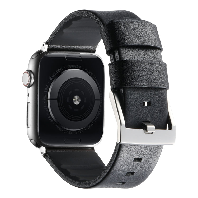 For Apple Watch SE 2023 40mm Genuine Leather Hybrid Silicone Watch Band(Black Sliver Buckle) - Watch Bands by PMC TechLife | Online Shopping South Africa | PMC TechLife | Buy Now Pay Later Mobicred
