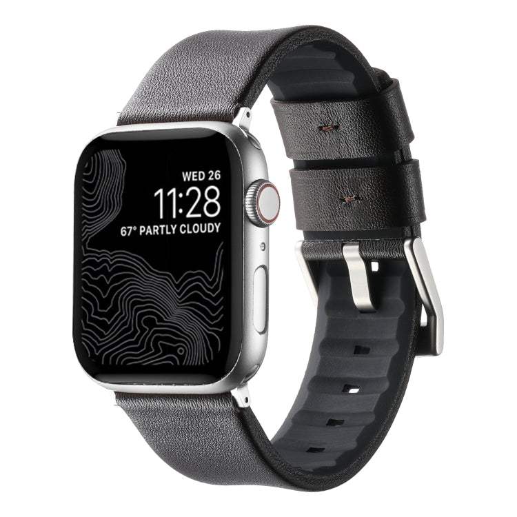 For Apple Watch Series 8 41mm Genuine Leather Hybrid Silicone Watch Band(Coffee Sliver Buckle) - Watch Bands by PMC TechLife | Online Shopping South Africa | PMC TechLife | Buy Now Pay Later Mobicred
