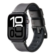 For Apple Watch Series 10 46mm Genuine Leather Hybrid Silicone Watch Band(Coffee Black Buckle)