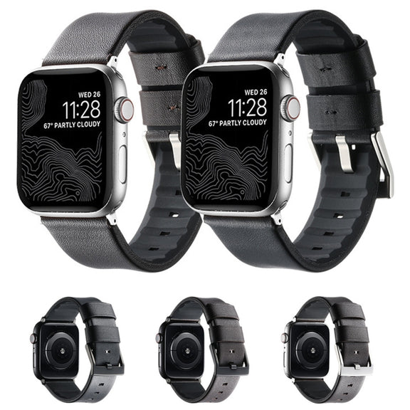 For Apple Watch SE 40mm Genuine Leather Hybrid Silicone Watch Band(Coffee Black Buckle)