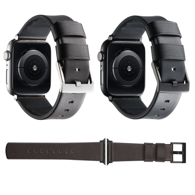 For Apple Watch Series 7 45mm Genuine Leather Hybrid Silicone Watch Band(Coffee Black Buckle) - Watch Bands by PMC TechLife | Online Shopping South Africa | PMC TechLife | Buy Now Pay Later Mobicred