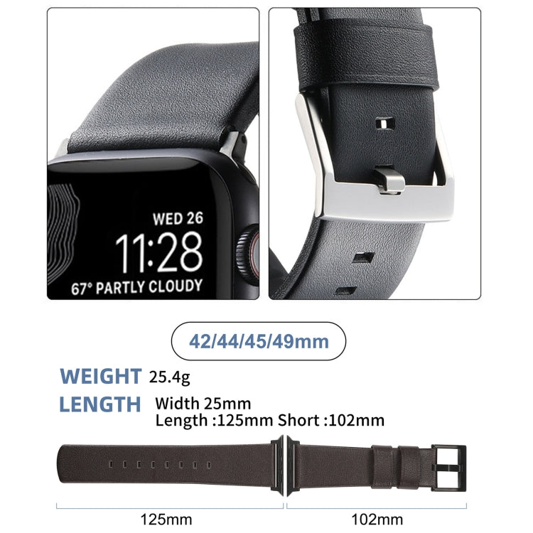 For Apple Watch SE 2023 44mm Genuine Leather Hybrid Silicone Watch Band(Black Sliver Buckle)