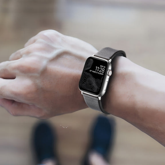 For Apple Watch SE 40mm Genuine Leather Hybrid Silicone Watch Band(Coffee Black Buckle)