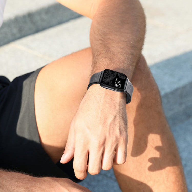 For Apple Watch Series 6 40mm Genuine Leather Hybrid Silicone Watch Band(Coffee Sliver Buckle)