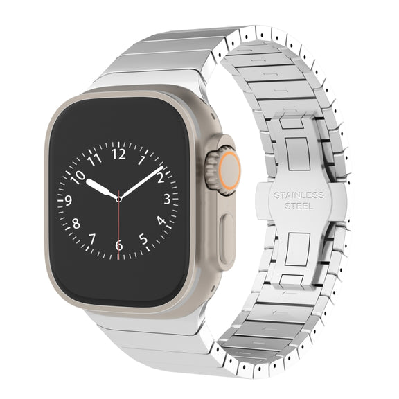 For Apple Watch SE 2023 44mm One-bead Paint Alloy Butterfly Buckle Watch Band(Silver)