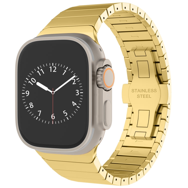For Apple Watch Series 6 44mm One-bead Paint Alloy Butterfly Buckle Watch Band(Gold) - free shipping - PMC TechLife - Order now!