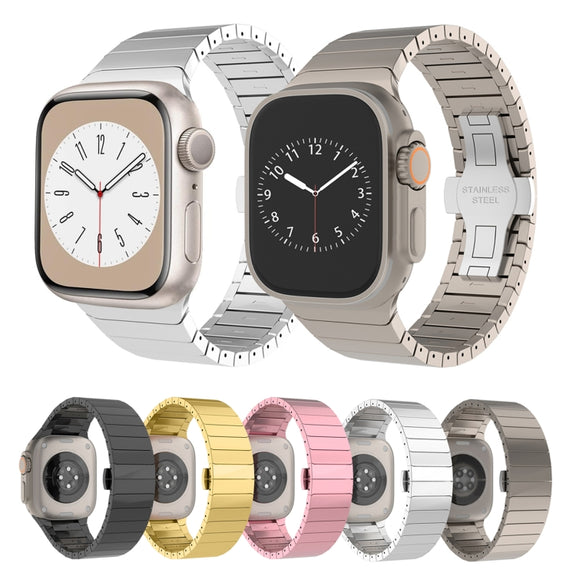 For Apple Watch SE 2023 44mm One-bead Paint Alloy Butterfly Buckle Watch Band(Silver)