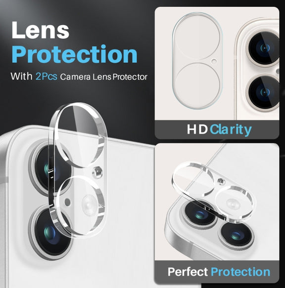 For iPhone 16 NORTHJO 5 in 1 Clear Phone Case with 2pcs Screen Film + 2pcs Camera Lens Film