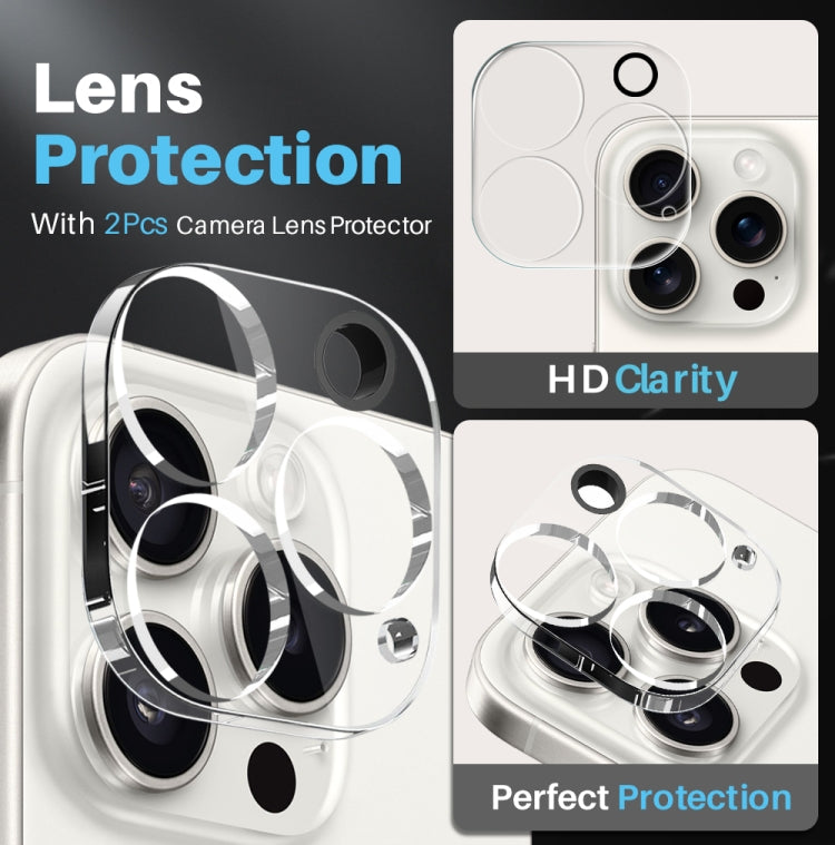 For iPhone 16 Pro NORTHJO 5 in 1 Clear Phone Case with 2pcs Screen Film + 2pcs Camera Lens Film