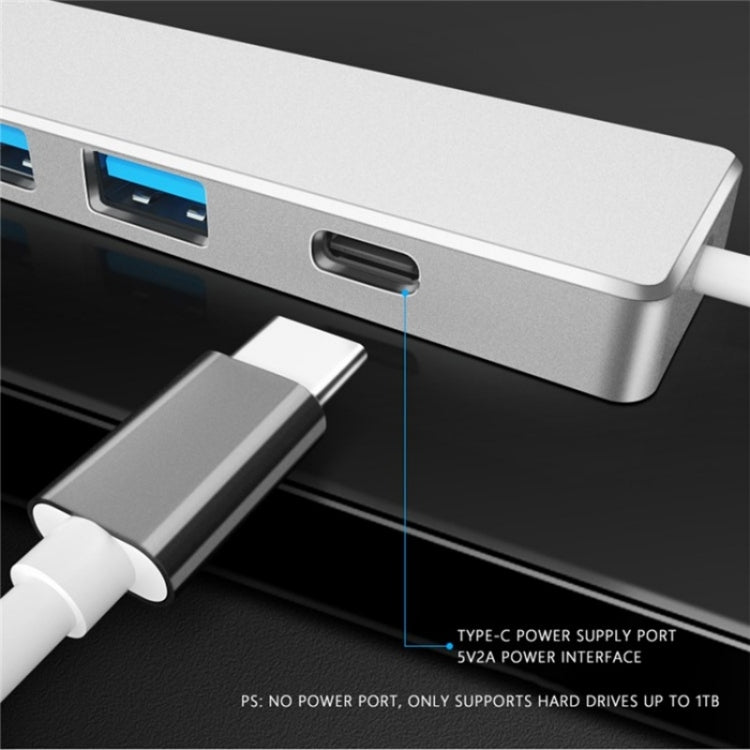 ADS-301A USB 3.0 to Type-C + USB 3.0 / 2.0 4-Ports Hub Laptop Expander(Silver) - USB 3.0 HUB by PMC Jewellery | Online Shopping South Africa | PMC Jewellery | Buy Now Pay Later Mobicred