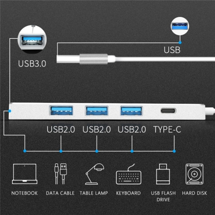 ADS-301A USB 3.0 to Type-C + USB 3.0 / 2.0 4-Ports Hub Laptop Expander(Silver) - USB 3.0 HUB by PMC Jewellery | Online Shopping South Africa | PMC Jewellery | Buy Now Pay Later Mobicred