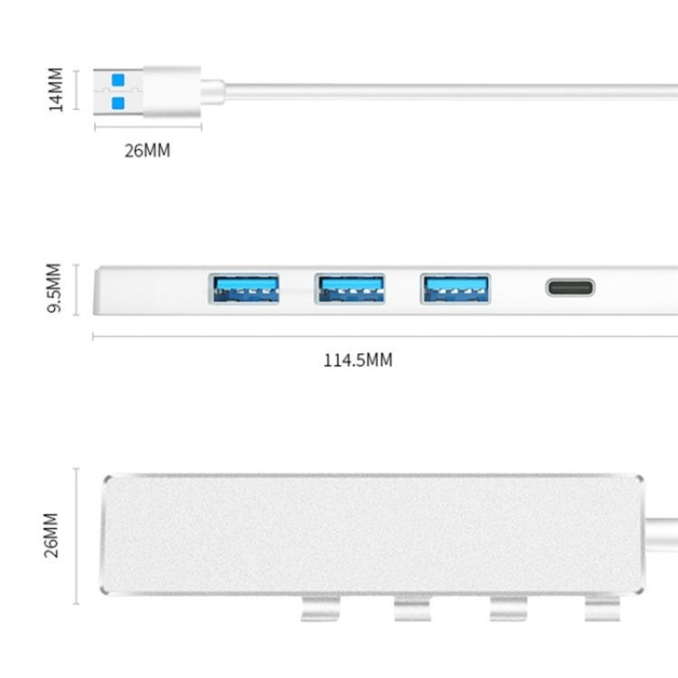 ADS-301A USB 3.0 to Type-C + USB 3.0 / 2.0 4-Ports Hub Laptop Expander(Silver) - USB 3.0 HUB by PMC Jewellery | Online Shopping South Africa | PMC Jewellery | Buy Now Pay Later Mobicred