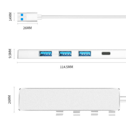 ADS-301A USB 3.0 to Type-C + USB 3.0 / 2.0 4-Ports Hub Laptop Expander(Silver) - USB 3.0 HUB by PMC Jewellery | Online Shopping South Africa | PMC Jewellery | Buy Now Pay Later Mobicred