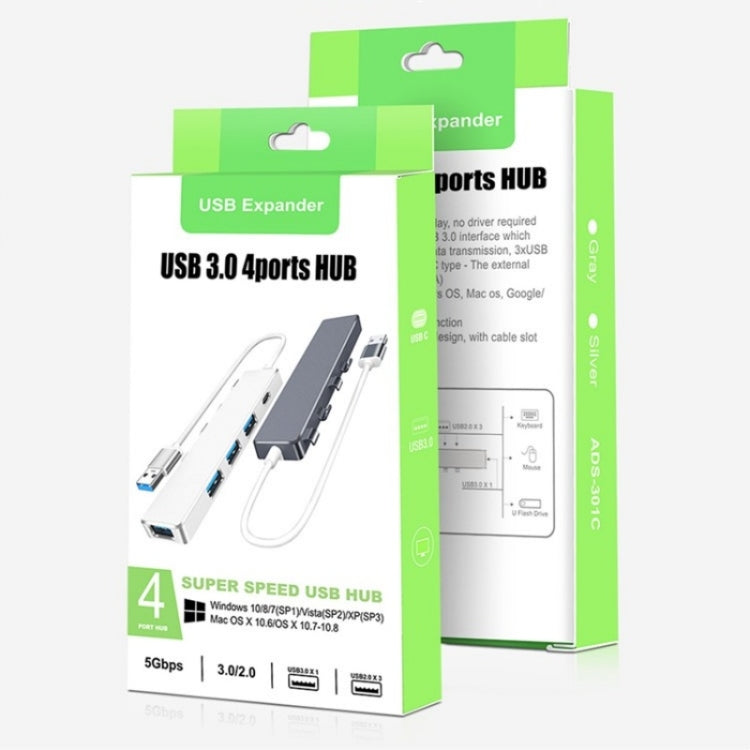 ADS-301A USB 3.0 to Type-C + USB 3.0 / 2.0 4-Ports Hub Laptop Expander(Silver) - USB 3.0 HUB by PMC Jewellery | Online Shopping South Africa | PMC Jewellery | Buy Now Pay Later Mobicred
