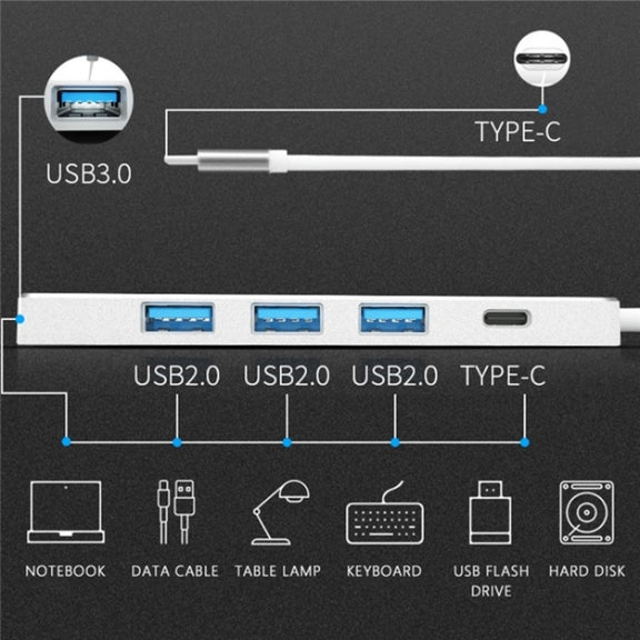 ADS-301C USB-C / Type-C to USB-C + USB 3.0 + 3 x USB 2.0 Expander HUB(Grey)