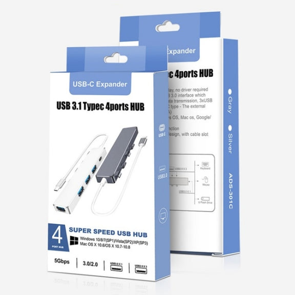 ADS-301C USB-C / Type-C to USB-C + USB 3.0 + 3 x USB 2.0 Expander HUB(Silver)