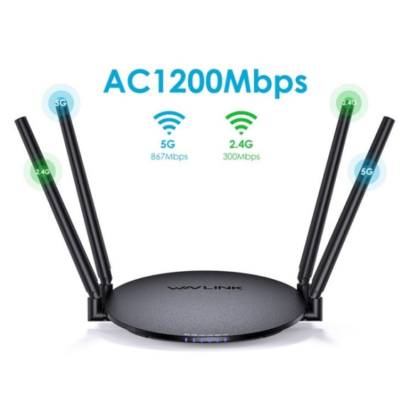 WAVLINK WN530G3 4x 5dBi Foldable Antenna AC1200 Dual Band Wireless Repeater Router, Plug:EU Plug