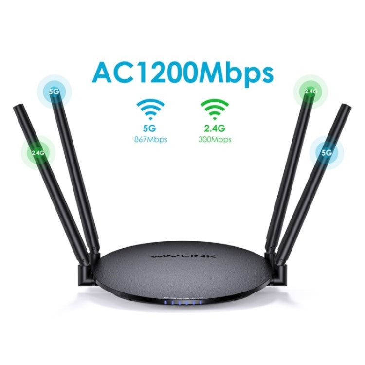 WAVLINK WN530G3 4x 5dBi Foldable Antenna AC1200 Dual Band Wireless Repeater Router, Plug:EU Plug