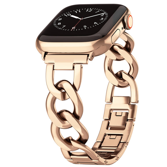 For Apple Watch Series 3 38mm Quick-Release Metal Chain Watch Band(Rose Gold)