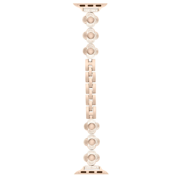 For Apple Watch SE 2023 44mm Four Leaf Clover Quick-Release Metal Chain Watch Band(Rose Gold)