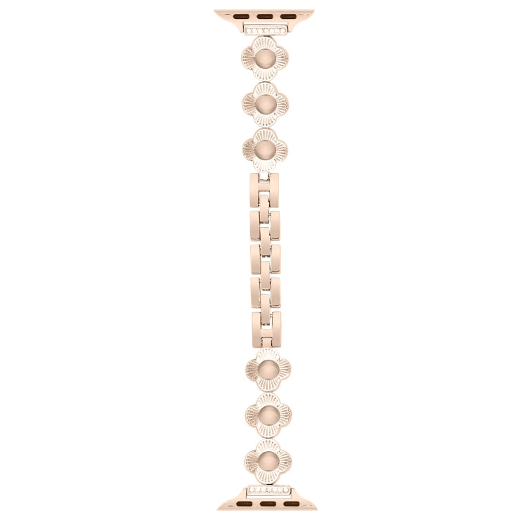 For Apple Watch SE 2023 44mm Four Leaf Clover Quick-Release Metal Chain Watch Band(Rose Gold)