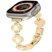 For Apple Watch Ultra 49mm Four Leaf Clover Quick-Release Metal Chain Watch Band(Gold)