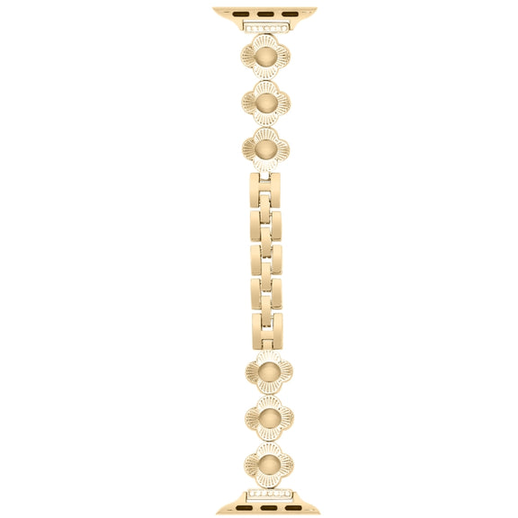 For Apple Watch Ultra 49mm Four Leaf Clover Quick-Release Metal Chain Watch Band(Gold)