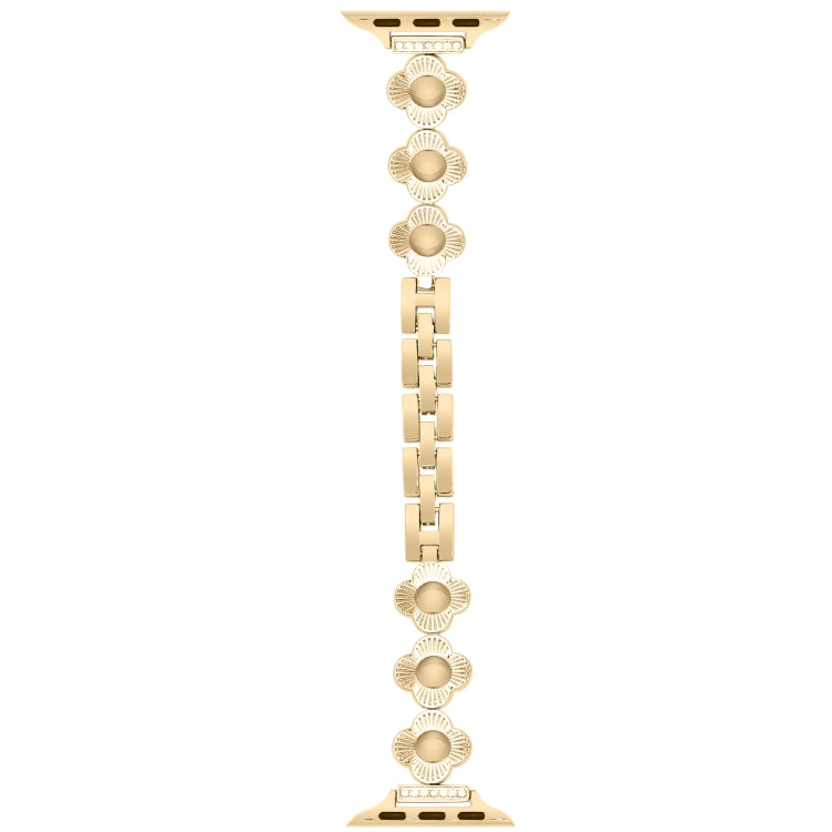 For Apple Watch Ultra 49mm Four Leaf Clover Quick-Release Metal Chain Watch Band(Gold)