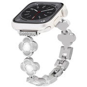 For Apple Watch Series 8 45mm Four Leaf Clover Quick-Release Metal Chain Watch Band(Silver)