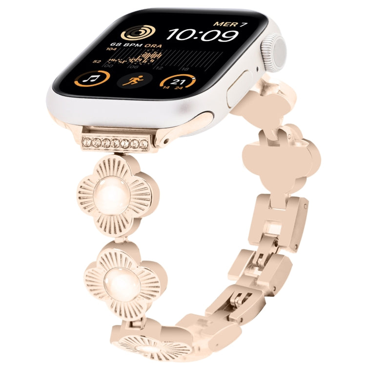 For Apple Watch SE 2022 44mm Four Leaf Clover Quick-Release Metal Chain Watch Band(Rose Gold) - free shipping - PMC TechLife - Order now!