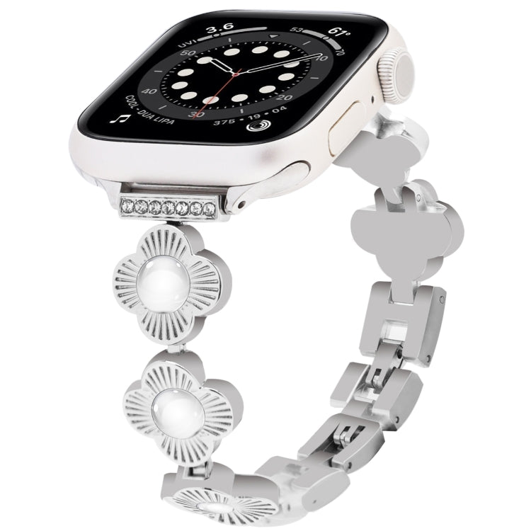 For Apple Watch Series 6 44mm Four Leaf Clover Quick-Release Metal Chain Watch Band(Silver) - free shipping - PMC TechLife - Order now!