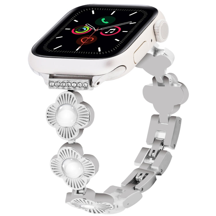 For Apple Watch Series 5 44mm Four Leaf Clover Quick-Release Metal Chain Watch Band(Silver) - free shipping - PMC TechLife - Order now!