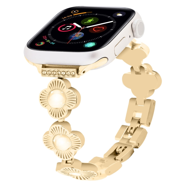 For Apple Watch Series 4 44mm Four Leaf Clover Quick-Release Metal Chain Watch Band(Gold) - free shipping - PMC TechLife - Order now!