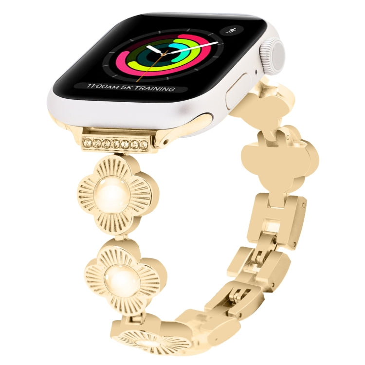For Apple Watch Series 3 42mm Four Leaf Clover Quick-Release Metal Chain Watch Band(Gold) - free shipping - PMC TechLife - Order now!