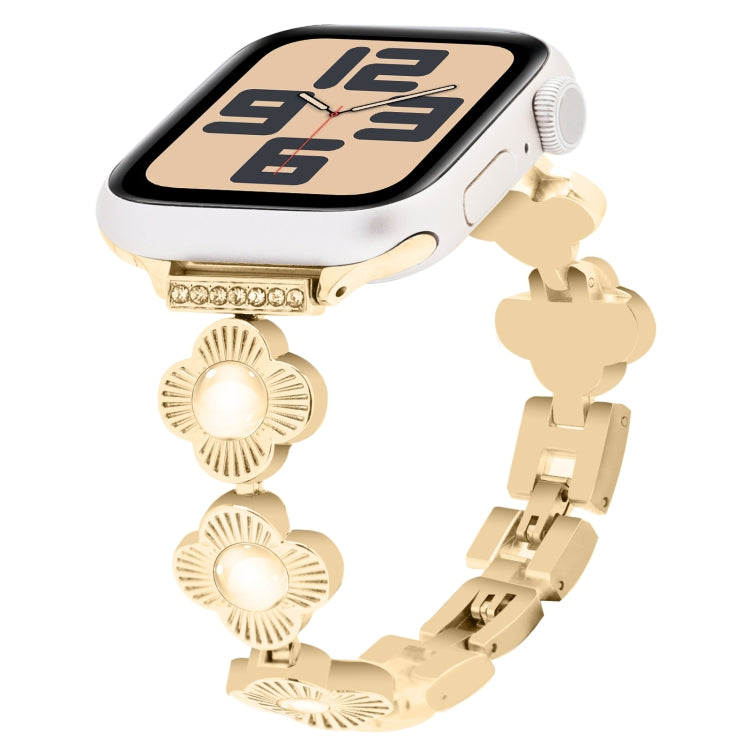 For Apple Watch SE 2023 40mm Four Leaf Clover Quick-Release Metal Chain Watch Band(Gold) - free shipping - PMC TechLife - Order now!
