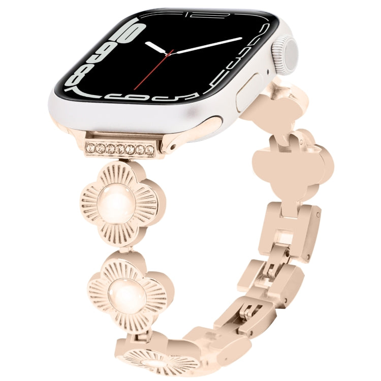 For Apple Watch Series 7 41mm Four Leaf Clover Quick-Release Metal Chain Watch Band(Rose Gold) - free shipping - PMC TechLife - Order now!