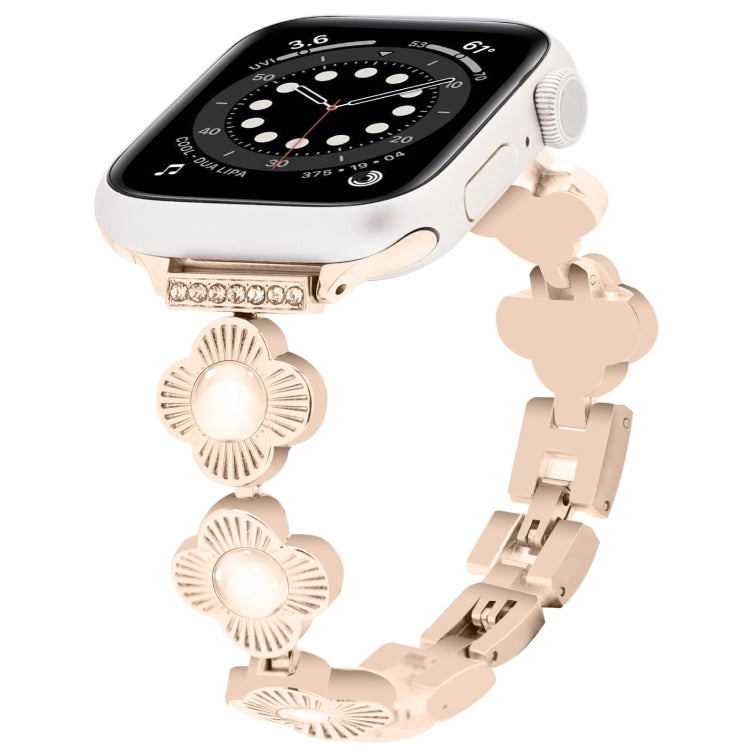 For Apple Watch Series 6 40mm Four Leaf Clover Quick-Release Metal Chain Watch Band(Rose Gold) - free shipping - PMC TechLife - Order now!