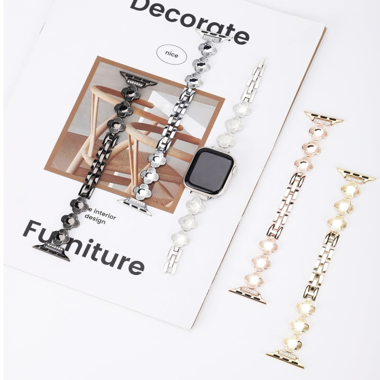 For Apple Watch Series 9 45mm Four Leaf Clover Quick-Release Metal Chain Watch Band(Gold) - free shipping - PMC TechLife - Order now!