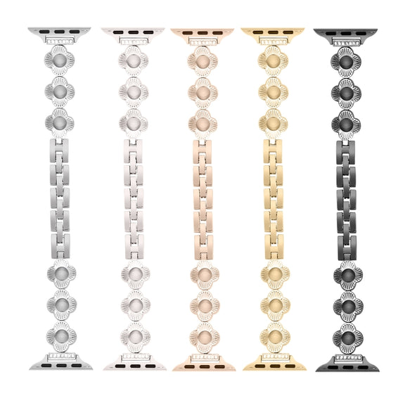 For Apple Watch Ultra 49mm Four Leaf Clover Quick-Release Metal Chain Watch Band(Gold)