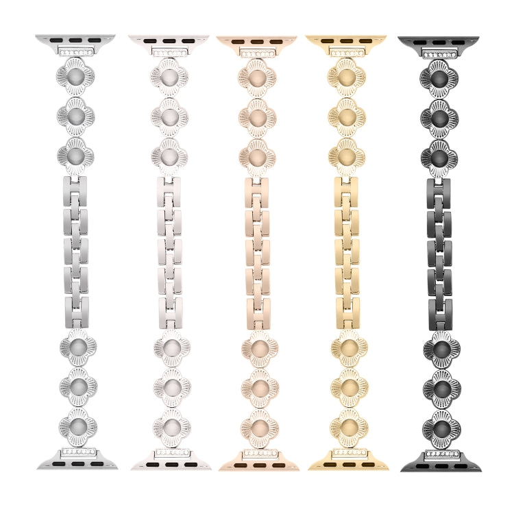 For Apple Watch Ultra 49mm Four Leaf Clover Quick-Release Metal Chain Watch Band(Gold)